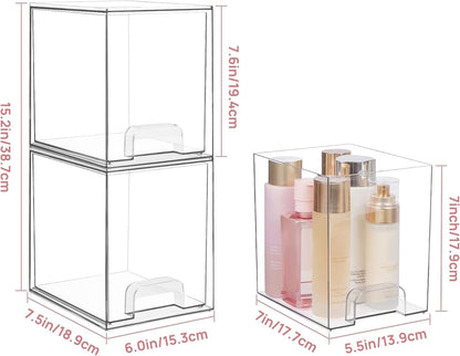 Vtopmart 3 Pack Stackable Clear Plastic Drawer Organizer, Makeup Organizers and Storage for Eyeshadow Palettes, Cosmetics, Beauty Supplies, Ideal for Vanity, Desk, Office, Bathroom Organization - PuriLite