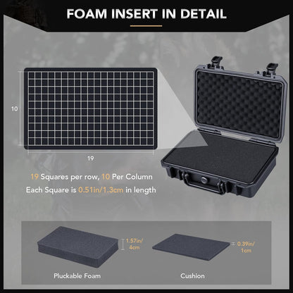 Lykus HC-2710 Portable Waterproof Hard Case with Foam, Camera Case with Customizable Fit Foam,Fit use of Drones,Camera, Equipments, Interior Size 27x16x8 cm - PuriLite