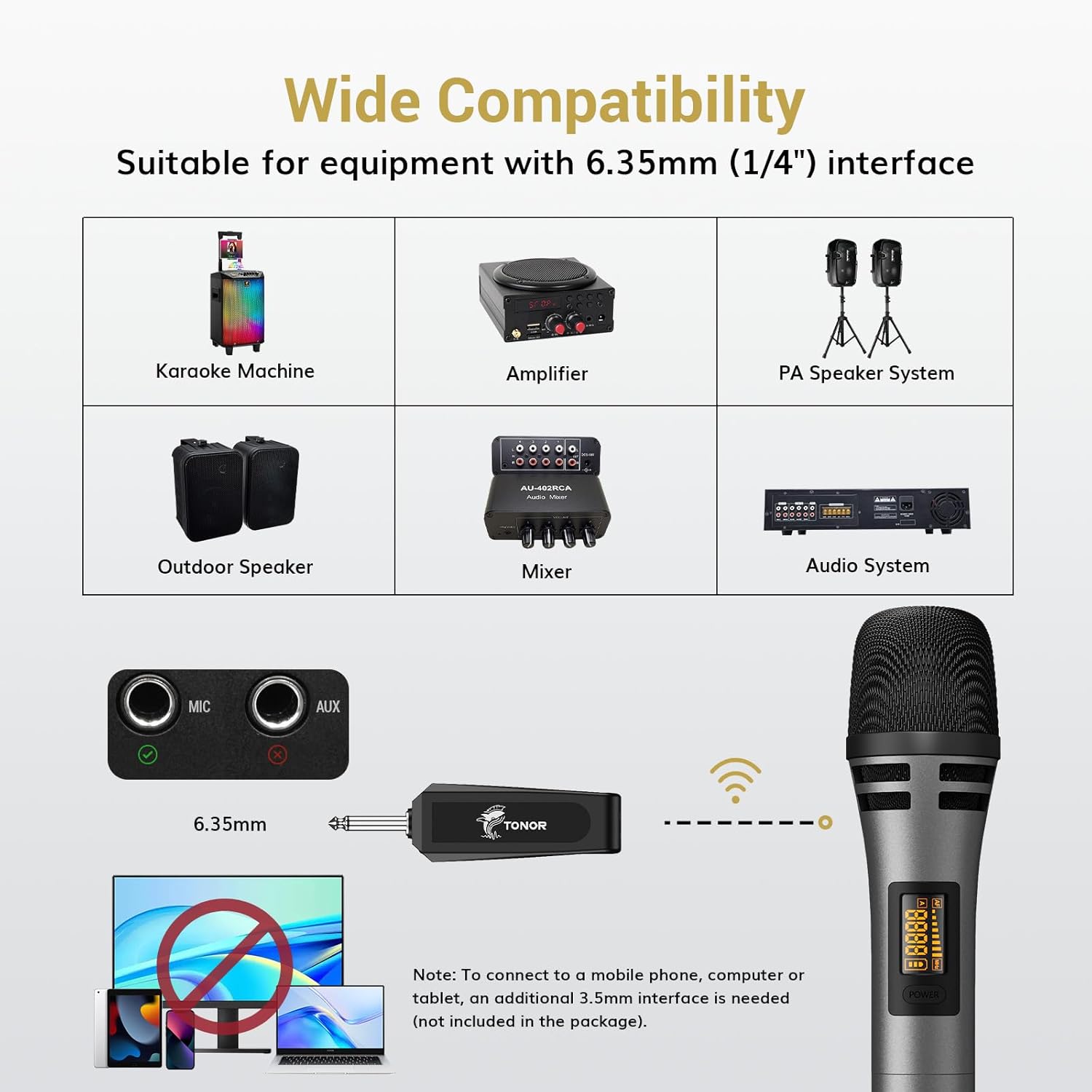 TONOR Wireless Microphones, UHF Dual Karaoke Microphone System, Microfonos Inalambricos with Rechargeable Receiver, Cordless Dynamic Mic for Singing, Wedding, DJ, Party, Speech TW320 Grey - PuriLite