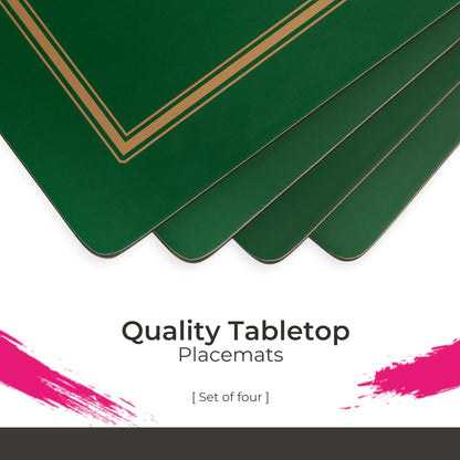 Pimpernel Classic Emerald Placemats - Set of 4 Rectangular Cork Backed Table Mats with Deep Green Finish - Heat Resistant Wipe Clean Placemats for Dining Table Protection & Stylish Meal Presentation - PuriLite