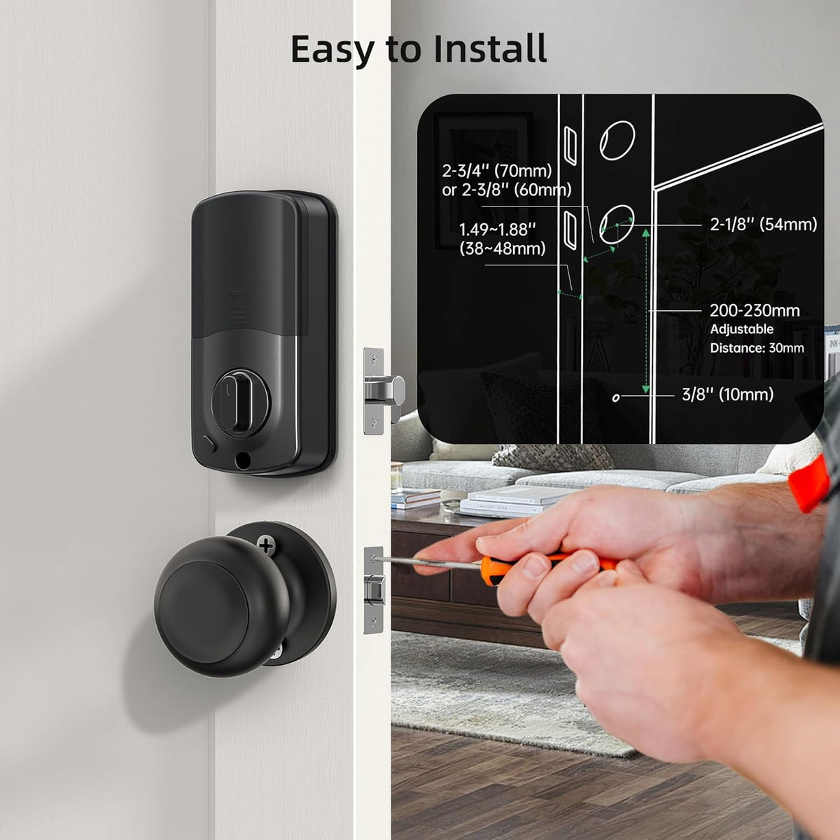 Keyless Entry Door Lock with Knob: NUTOMO Front Door Lock Set Fingerprint Deadbolt Alexa Digital Keypad Door Locks APP Remote Control Auto Lock Black - PuriLite