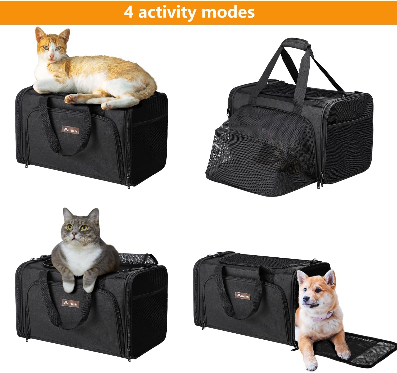 Alioth Cat Carrier, Soft-Sided Mesh Pet Airline Travel Carrier Bag, Portable Small Medium Cats Carrier, Collapsible Breathable Puppy Carrier, Black - PuriLite