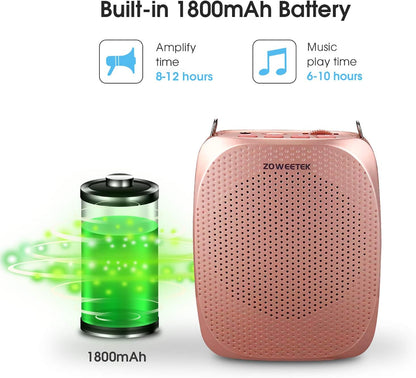 ZOWEETEK Voice Amplifier with Microphone Headset,1800mAh Rechargeable Portable Amplifier for Teachers, Tour Guide,Yoga,Fitness, Training, Meeting,Classroom - PuriLite