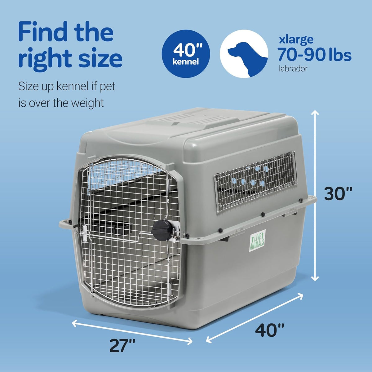 Petmate 00200 Sky Kennel for Pets from 25 to 30-Pound, Light Gray - PuriLite