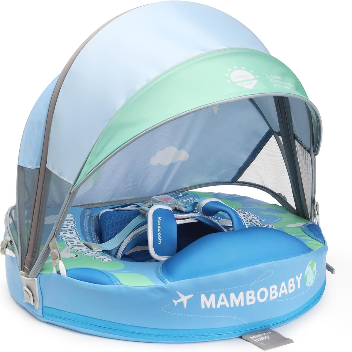 Mambobaby Baby Swim Float with Canopy, Non-Inflatable Solid Baby Float, Upgrade Soft Skin-Friendly Material Infant Swim Float - PuriLite