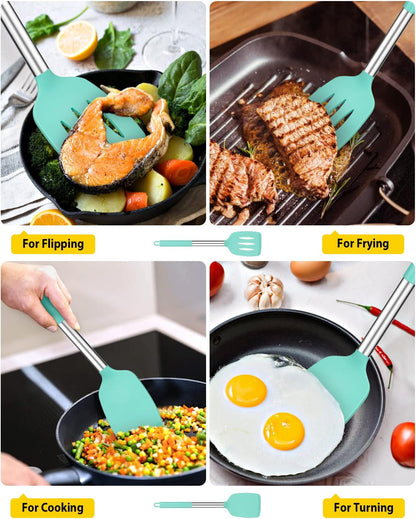 Pack of 2 Silicone Slotted Spatula,Non Stick Solid Kitchen Turner, High Heat Resistant BPA Free Cooking Utensils for Fish, Eggs, Pancakes（Black - PuriLite