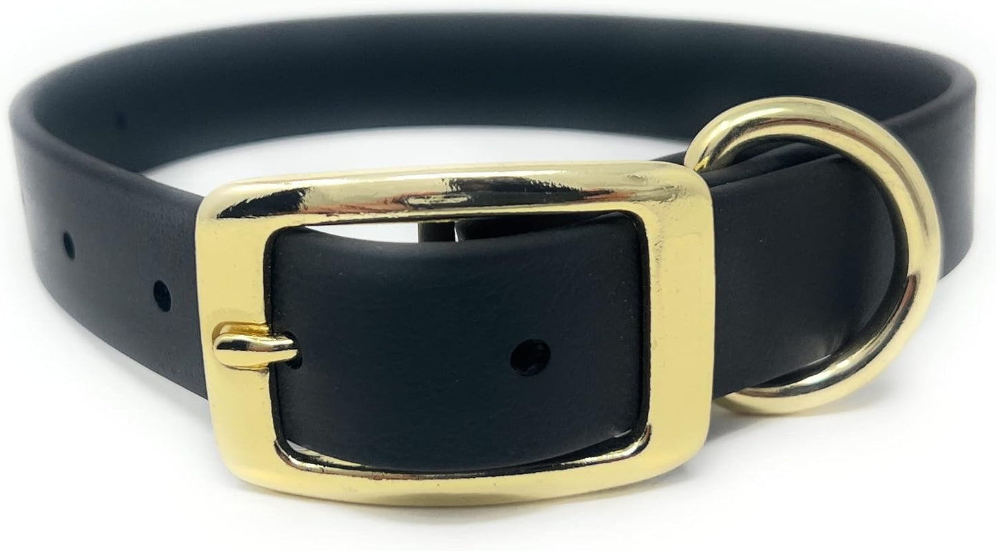 Regal Dog Products Medium Black Waterproof Dog Collar with Gold Buckle, Resilient and Durable Materials, Comfortable Design - for Small, Medium, and Large Breed Dogs - PuriLite