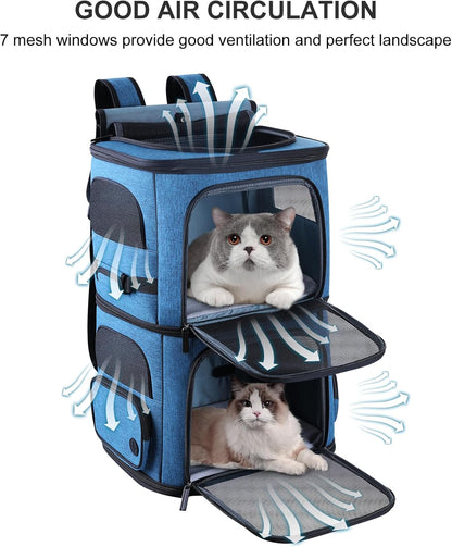 Double Cat Carrier for 2 Cats,Dog Backpack Carrier for Medium Dogs,Double Compartment Pet Carrier Backpack for Dual Pets,for Outdoor Traveling/Stroll and Picnic - PuriLite