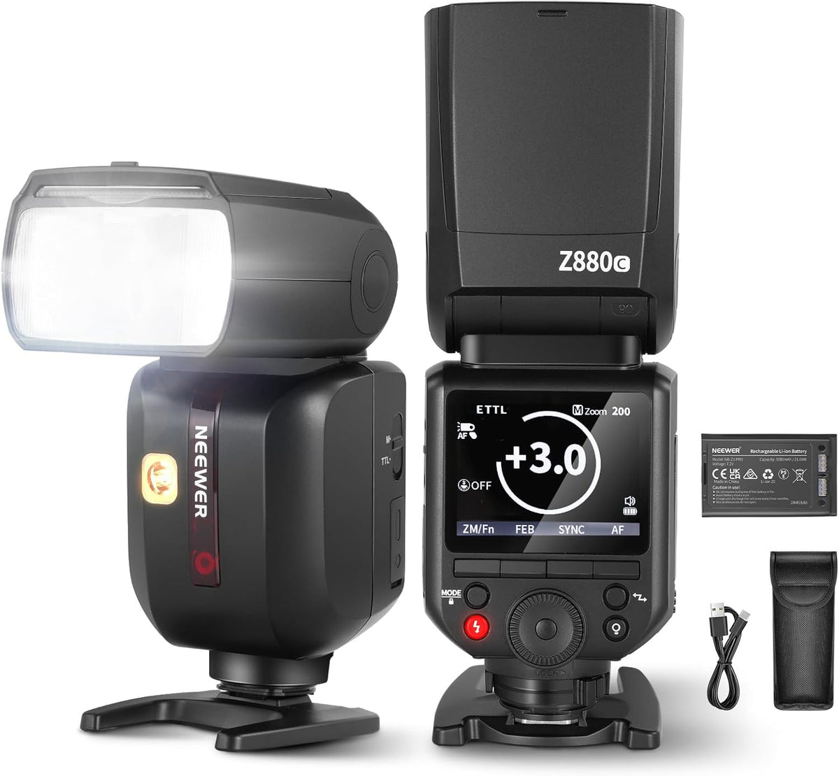 NEEWER Z880-C 2.4G 76Ws TTL Camera Flash Speedlite Compatible with Canon, Upgraded UI, Adjustable Modeling Lamp, TTL/M Quick Switch TCM Key, 1/8000s HSS 7.2V/3000mAh Battery 600 Full Power Flash - PuriLite