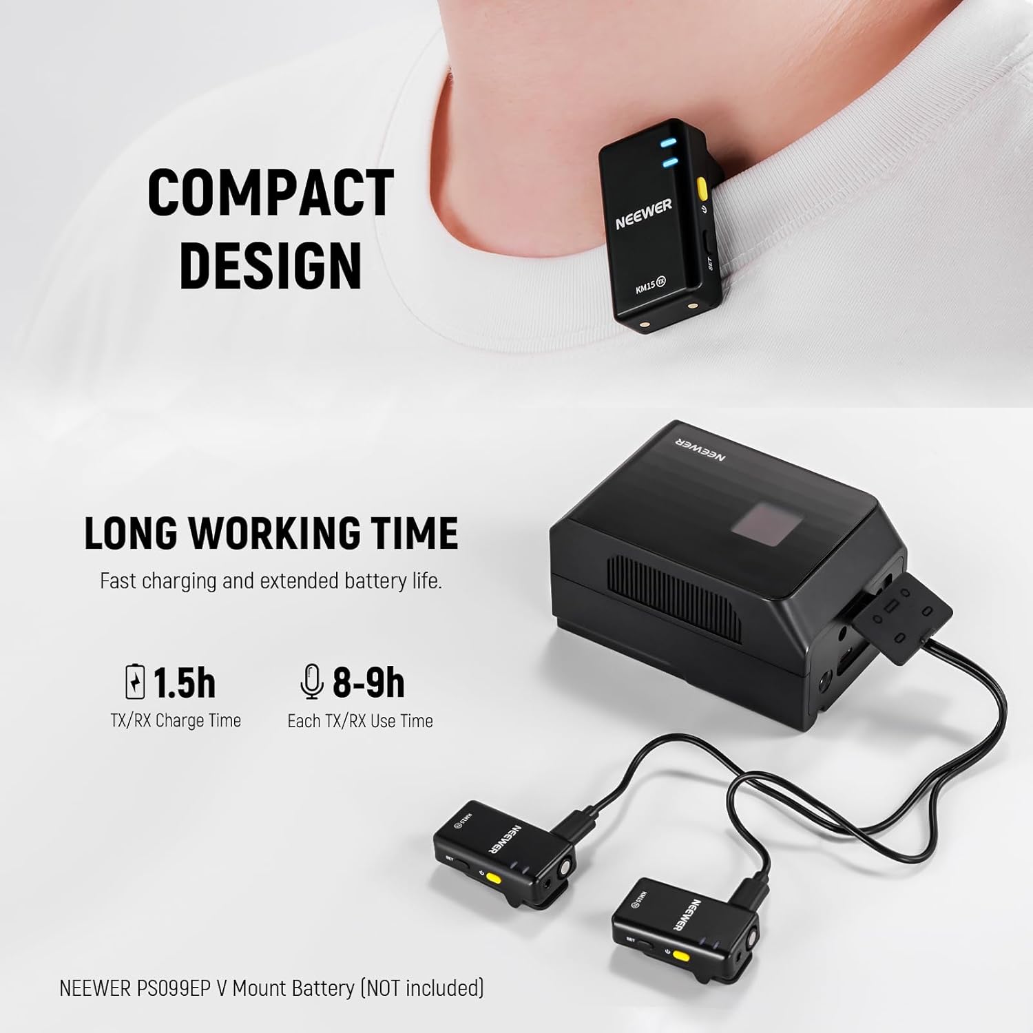 NEEWER CM28 Wireless Lavalier Microphone System with Charging Case, 1 Click Noise Canceling, 4GB Storage for 9Hrs of 48KHz 16 Bit Uncompressed Audio Lapel Mic Compatible with iPhone/Android/PC/Camera - PuriLite