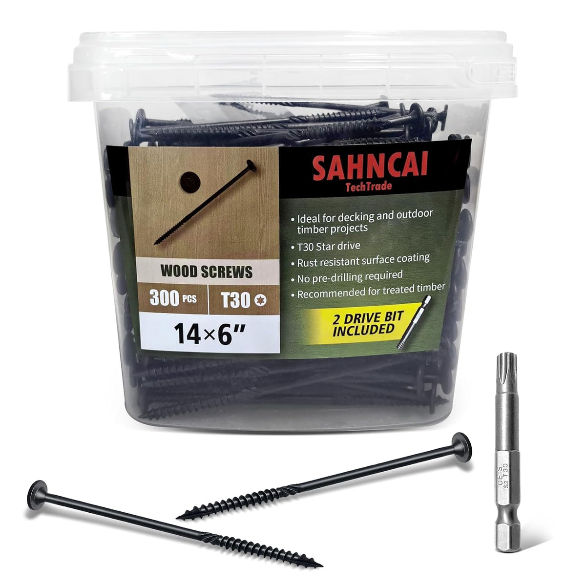 Wood Screws #14 x 6 Inch, Deck Screws 50Pcs,T30 Star Drive Outdoor Screws, Rust Resistant Timber Screws for Timber/Log/Landscaping Wood (#14 x 6) - PuriLite