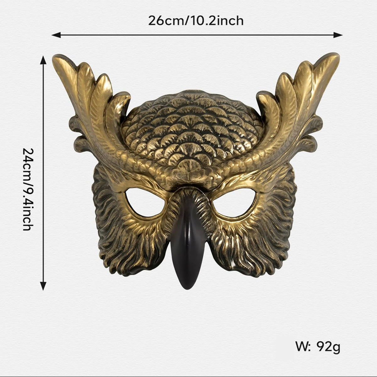 whitefeather Decorative Owl Masquerade Mask, Half Face, Halloween Costume Accessory - PuriLite