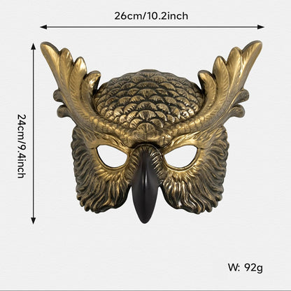 whitefeather Decorative Owl Masquerade Mask, Half Face, Halloween Costume Accessory - PuriLite