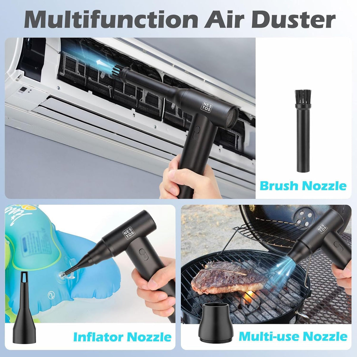NESTOS High-Speed Wireless Electric Air Duster, 125000 RPM Turbo Jet Fan, Cordless Compressed Air Blower - PuriLite