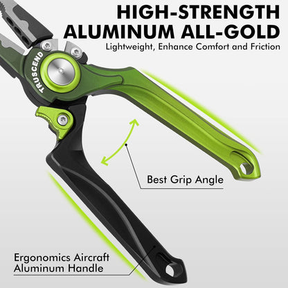 TRUSCEND Lockable Handy Fishing Pliers with Innovative Ergonomic Handle, Saltwater Corrosion Resistant Teflon Coated Fishing Tool, Multi-Function Fishing Gear with Mo-V Cutter, Amazing Fishing Gift - PuriLite