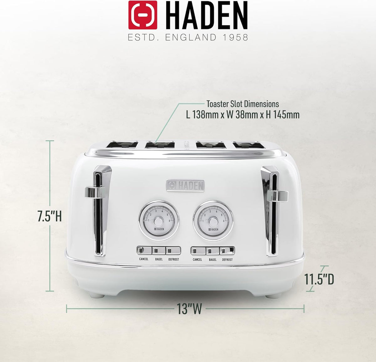 Haden Dorset 75083 Stainless Steel 1500W Retro Toaster 4 Slice Wide Slot w/Removable Crumb Tray and Settings, Black/Copper Toasters w/Adjustable Browning Control, Smart Toaster - PuriLite