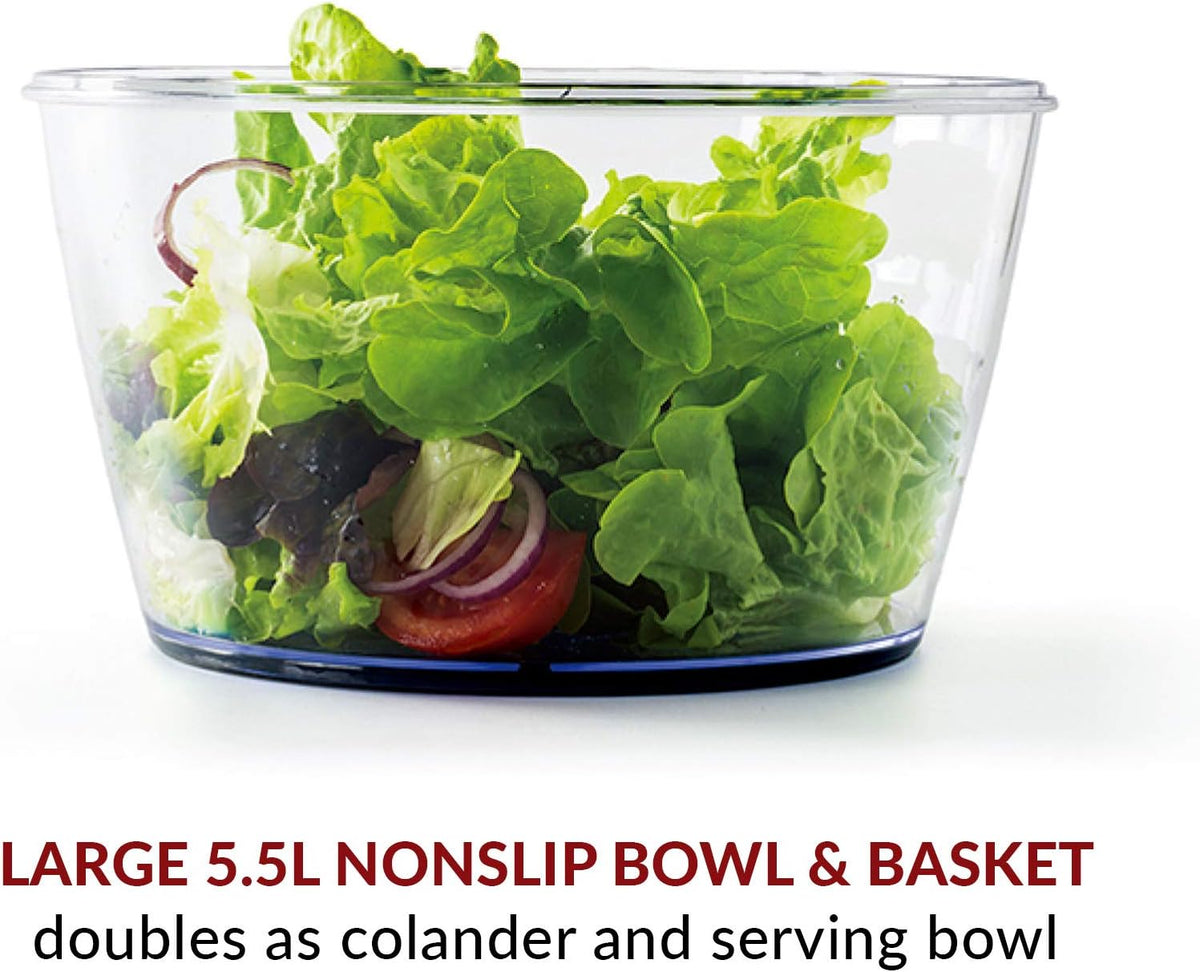 Valore Large Salad Spinner with Lid – Lettuce Washer and Vegetable Dryer – Fruit Cleaner & Serving Bowl – Easy Spin, Quick Brake, BPA-Free - PuriLite