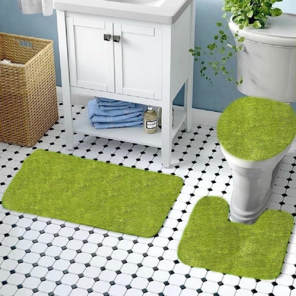 Daniel's Bath & Beyond 3 Piece Solid Luxury Bath Mat, Lime Green, (3PC Solid Luxury) - PuriLite