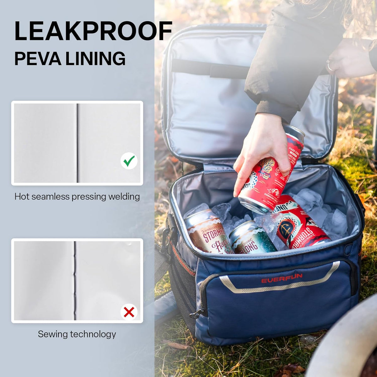 EVERFUN Cooler Bag Insulated Beach Cooler Lunch Bag Box for Men Women Dual Compartments Collapsible Waterproof Leak-Proof for Travel Work Picnic - PuriLite