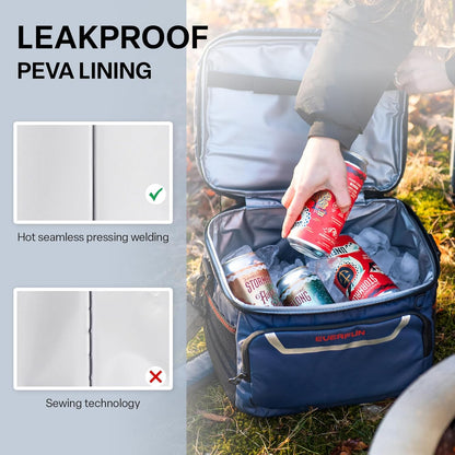 EVERFUN Cooler Bag Insulated Beach Cooler Lunch Bag Box for Men Women Dual Compartments Collapsible Waterproof Leak-Proof for Travel Work Picnic - PuriLite