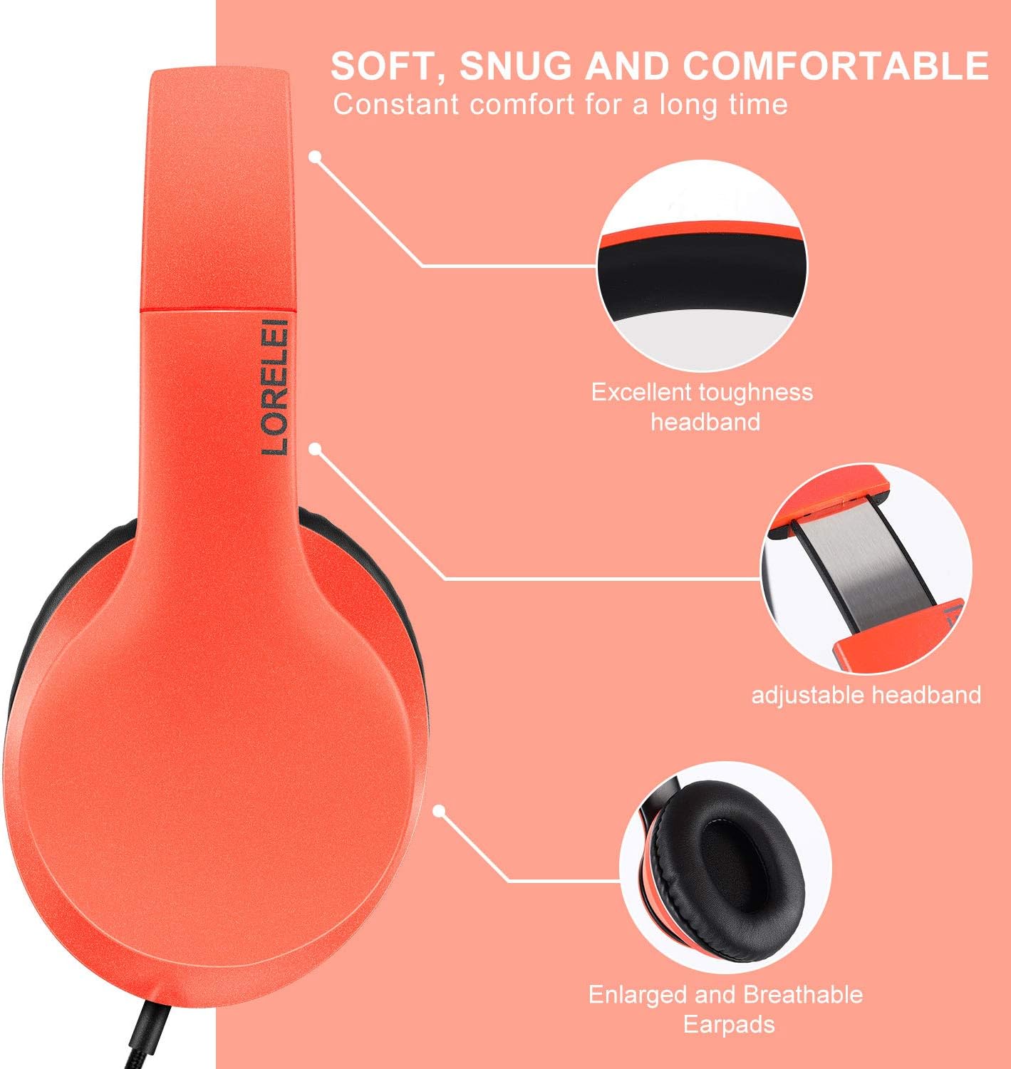 LORELEI X6 Over-Ear Headphones With Microphone, Lightweight Foldable & Portable Stereo Bass With 1.45M No-Tangle Wired for Smartphone Tablet MP3/4 (Black-Gold) - PuriLite