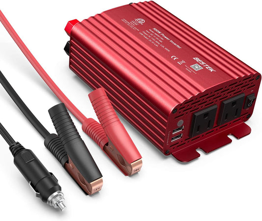 BESTEK 500W Power Inverter DC 12V to 110V AC Converter with Alligator Battery Clamp 4.8A Dual USB Car Charger ETL Listed - PuriLite