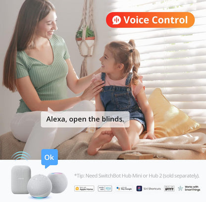 SwitchBot Blind Tilt Motorized Blinds - Smart Electric Blinds with Bluetooth Remote Control, Solar Powered, Light Sensing Control, Add SwitchBot Hub Mini to Make it Compatible with Alexa & Google Home - PuriLite