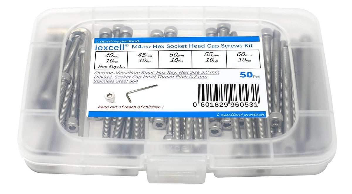 iexcell 25 Pcs M6 x 20mm Thread Pitch 1 mm Stainless Steel 304 Hex Socket Head Cap Screws Bolts Kit - PuriLite