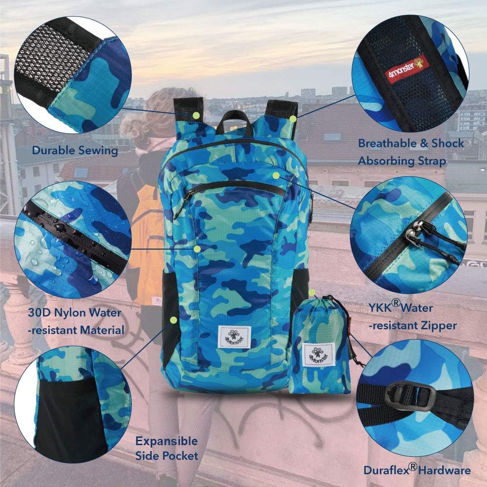 4Monster Hiking Daypack,Water Resistant Lightweight Packable Backpack for Travel Camping Outdoor - PuriLite