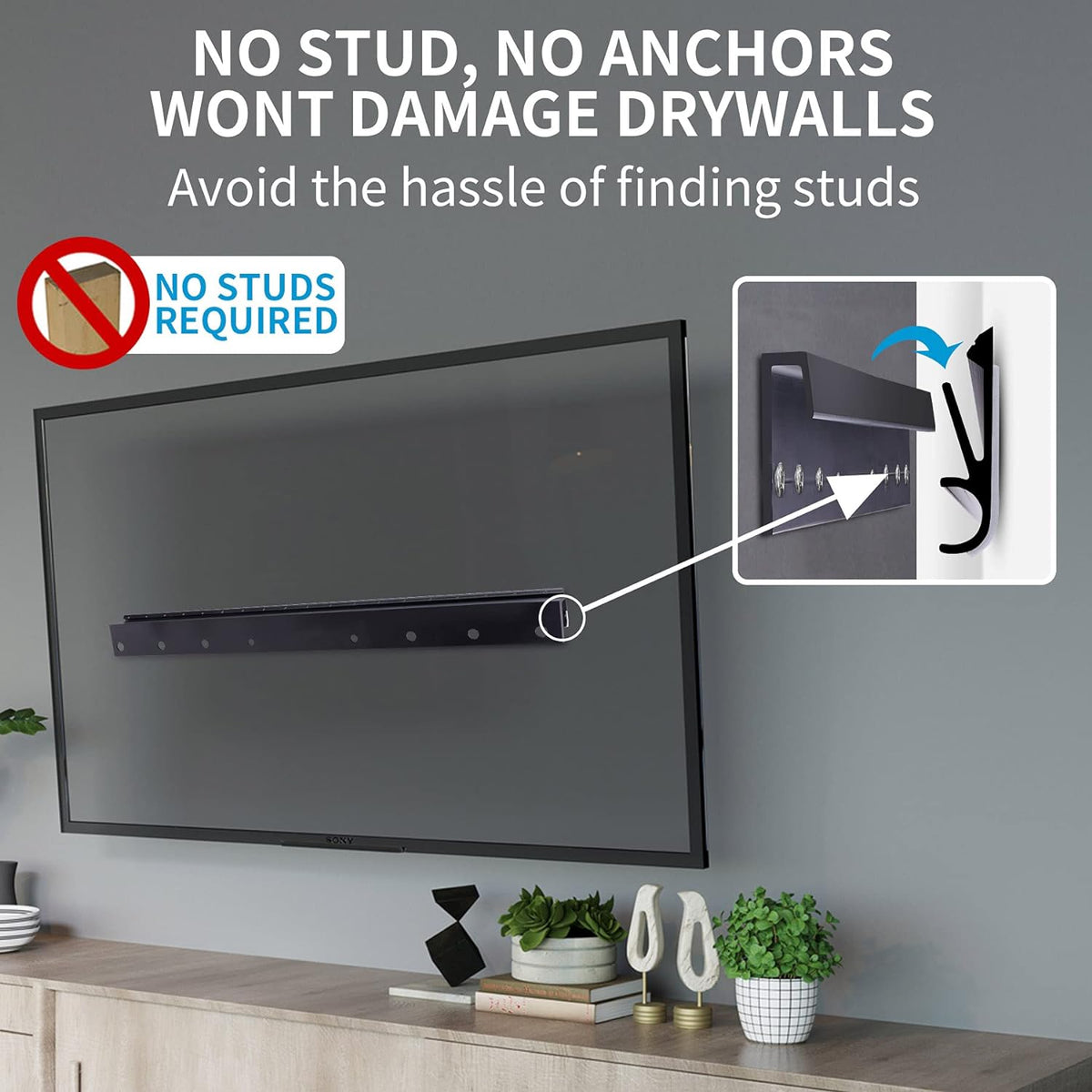 Studless Drywall TV Mount for 12-55 inch TVs, No Stud TV Wall Bracket Max VESA 400x400mm up to 100 lbs Universal Fits Most LED LCD Plasma Flat/Curved Screen TVs & Monitors - PuriLite