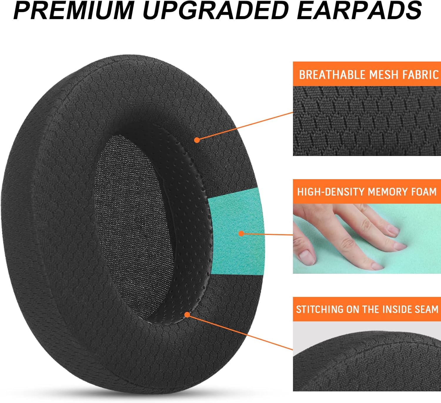 Upgraded Replacement Earpads Cushions for HyperX Cloud/Alpha, for Turtle Beach Stealth 400/600, for Audio Technica M50X/M40X&More, Ear Pads with Breathable Mesh Fabric/Added Thickness - PuriLite