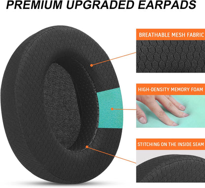 Upgraded Replacement Earpads Cushions for HyperX Cloud/Alpha, for Turtle Beach Stealth 400/600, for Audio Technica M50X/M40X&More, Ear Pads with Breathable Mesh Fabric/Added Thickness - PuriLite