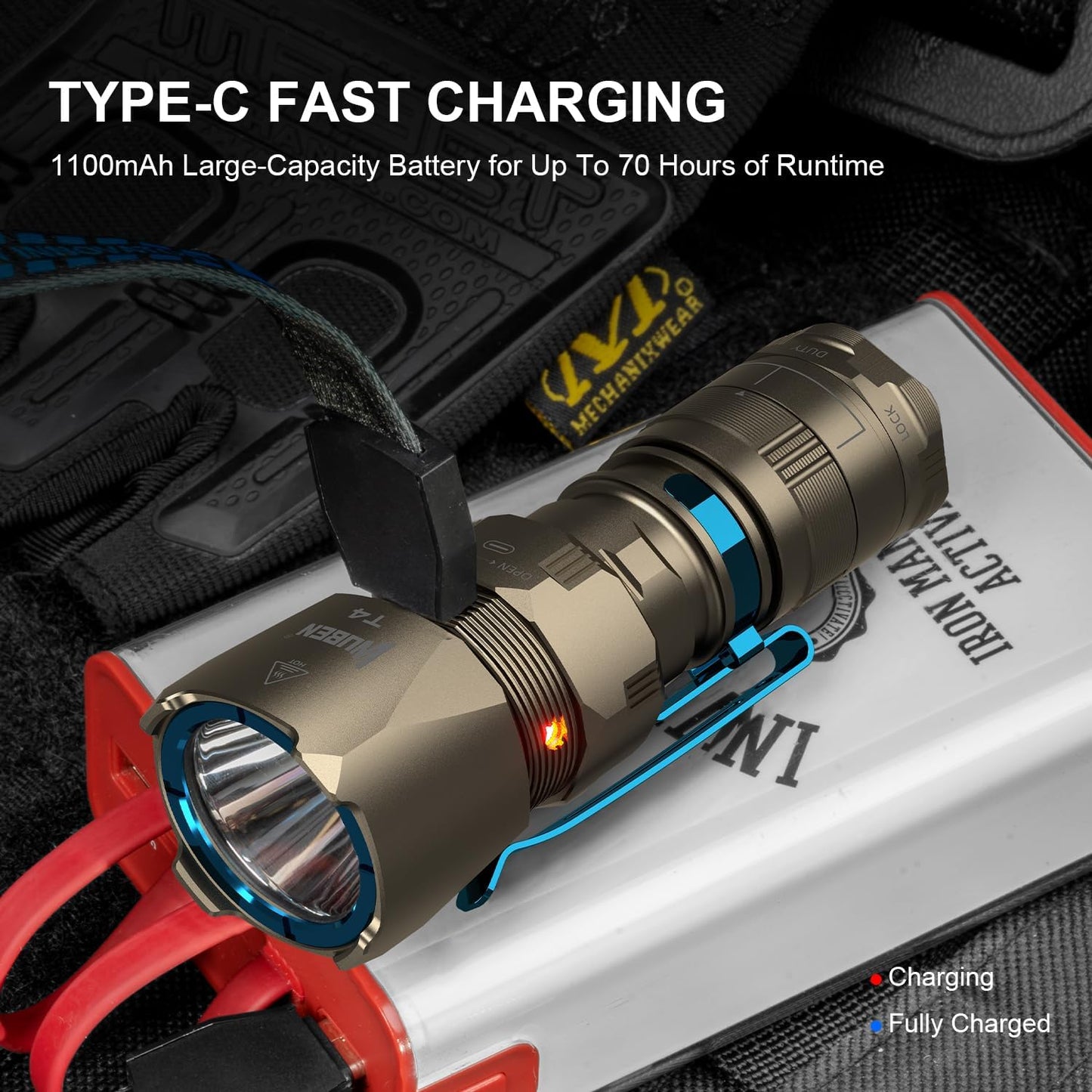 WUBEN T4 Flashlight Rechargeable, Mini Tactical Flashlight Military Grade 401M Long Throw, Small Flashlight with Tactical/Duty/Lock 3 Modes, EDC Flash Light for Police, Emergency and Daily Use - PuriLite