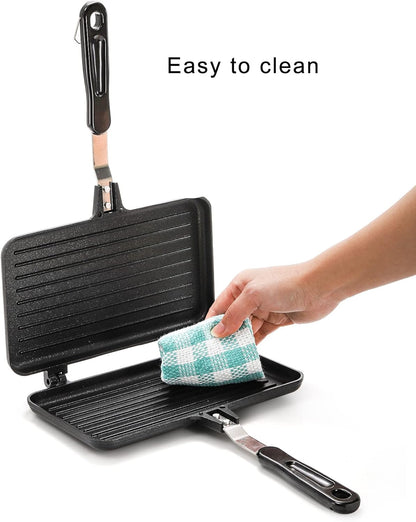 SOUJOY Sandwich Maker, Non-stick Grill Panini Maker Pan with Handle, Stovetop Toasted Aluminum Flip Pan Indoor Outdoor Camping Home Kitchen Breakfast - PuriLite