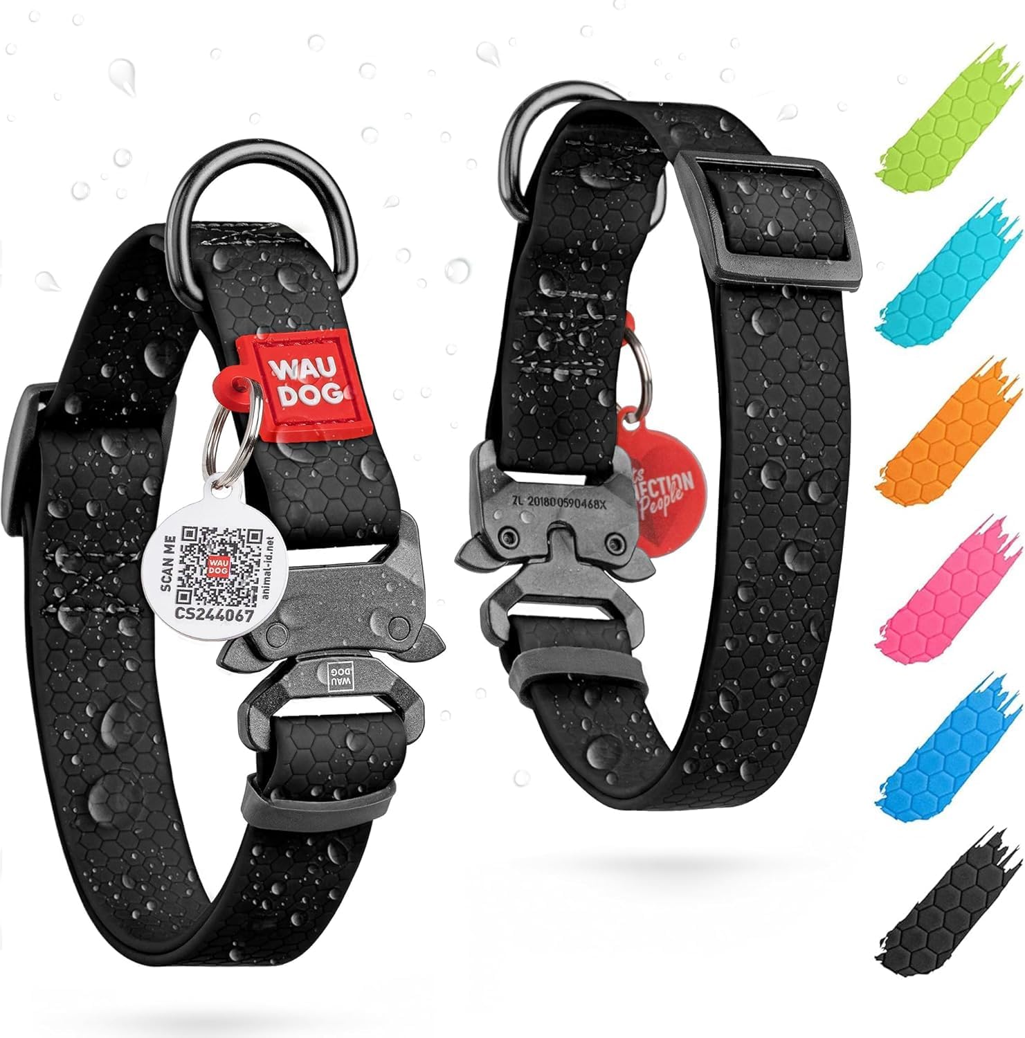 Waterproof Dog Collar - Adjustable Glow Dog Collar for Large Dogs, Small and Medium Dogs - Heavy Duty Dog Collars with Durable Metal Clasp and QR Dog Tag - Glow in The Dark Dog Collars - PuriLite