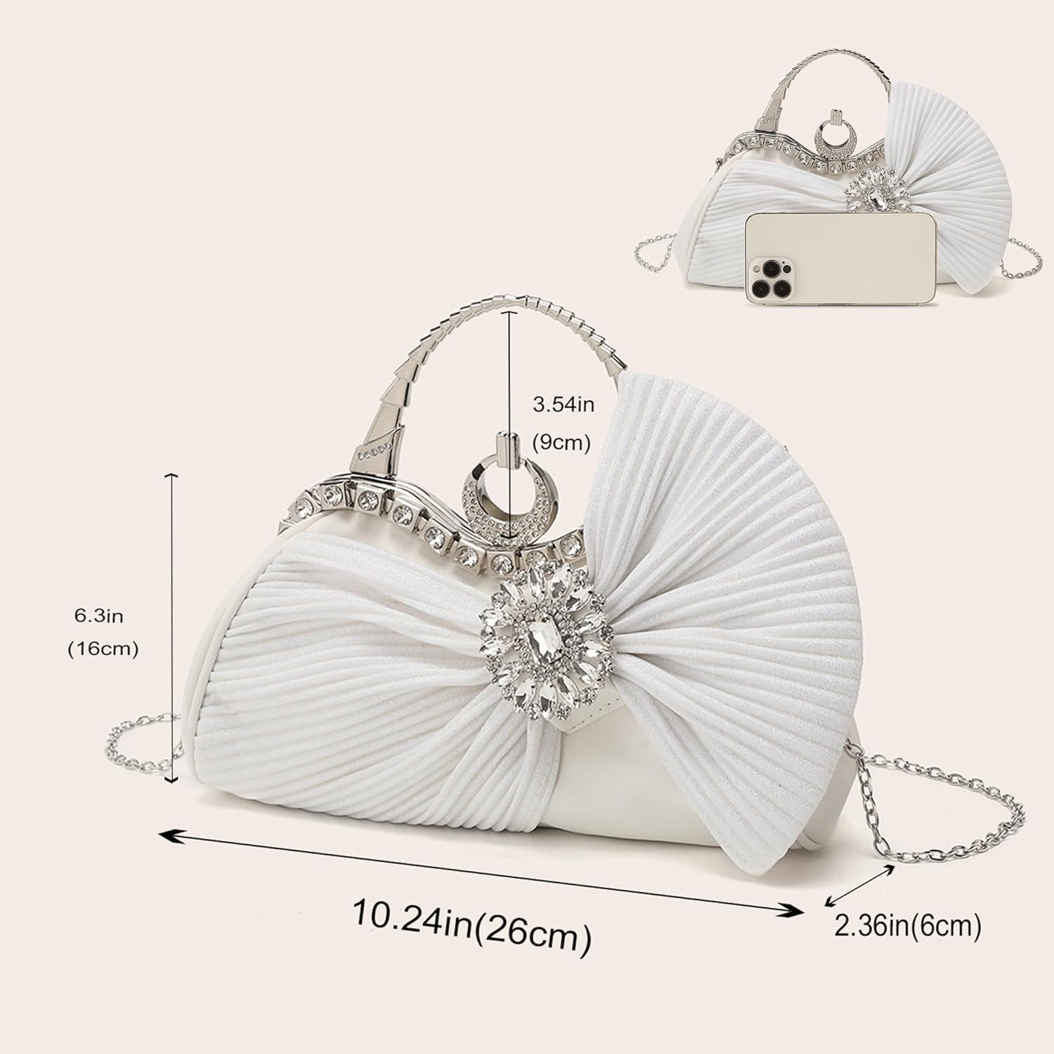 Buric Clutch Purses for Women Rhinestone Evening Handbag Bridal Wedding Prom Purse Formal Party Bow Tie Clutch for Women - PuriLite