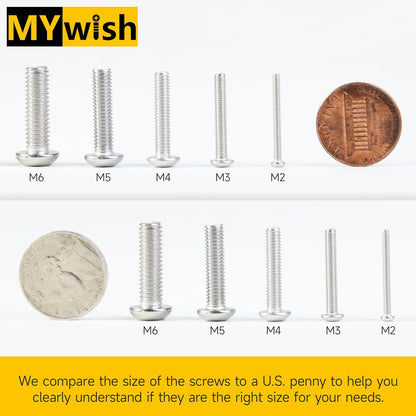 Mywish 900Pcs Metric Screw Assortment, M3 M4 M5 M6 Screw Assortment Kit 304 Stainless Steel Hex Socket Button Head Socket Cap Metric Screws Bolts & Flat Washers/Nuts/Hex Wrenches 16 Sizes 8MM to 20MM - PuriLite