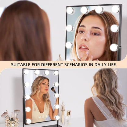 FENCHILIN Lighted Makeup Mirror Hollywood Mirror Vanity Makeup Mirror with Light Smart Touch Control 3Colors Dimmable Light Detachable 10X Magnification 360°Rotation(White) - PuriLite