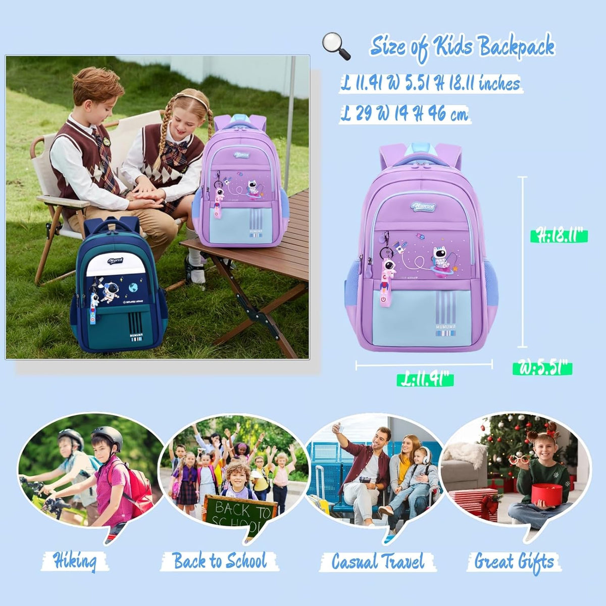 MITOWERMI Astronaut-space Backpack for Boys-Girls Elementary Middle School Bags for Girls Kids Bookbag - PuriLite