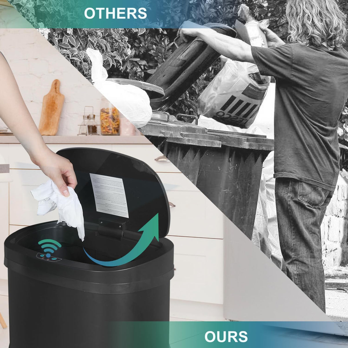 13 Gallon Sensor Garbage Can Stainless Steel Kitchen Garbage Can with Lid Antomatic Garbage can for Kitchen Office Bedroom Bathroom Living Room,Black - PuriLite