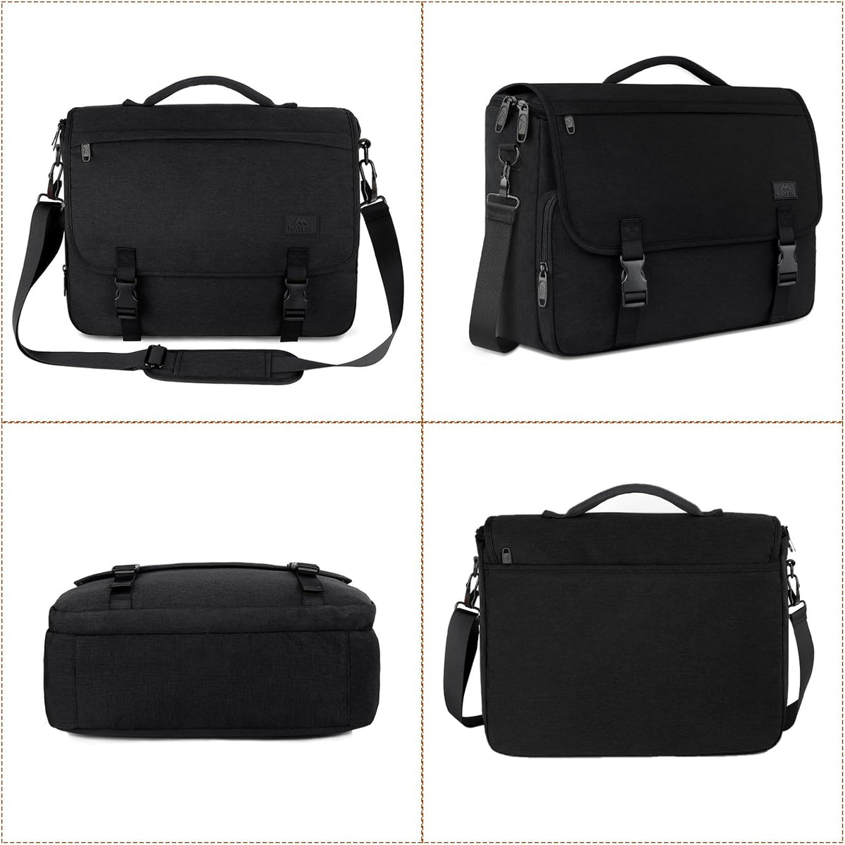 Messenger Bag for Men, Laptop Bag 15.6 Inch, Water Resistant Canvas Shoulder Bag Nylon Crossbody Bag for Women with Detachable Shoulder Strap Black - PuriLite