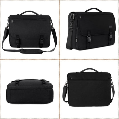 Messenger Bag for Men, Laptop Bag 15.6 Inch, Water Resistant Canvas Shoulder Bag Nylon Crossbody Bag for Women with Detachable Shoulder Strap Black - PuriLite