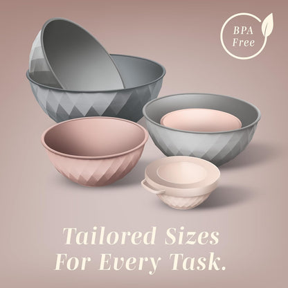 COOK WITH COLOR Mixing Bowls with TPR Lids - 12 Piece Plastic Nesting Bowls Set Includes 6 Prep Bowls and 6 Lids, Microwave Safe Mixing Bowl Set (Mint) - PuriLite