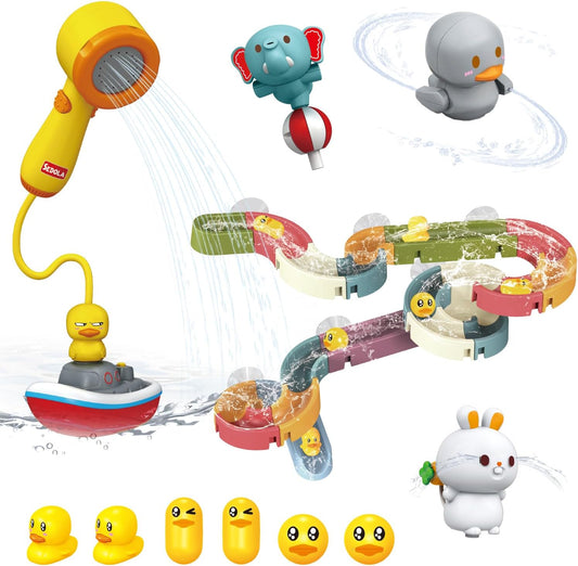 Mostop Baby Bath Toys, Duck Slide Baby Bathtub Toys for Kids Ages 3-8, Toddler Tub Toys DIY Slippery Slide Track Toy with 6 Ducks, A Boat, Fun Toddler Shower Toys Birthday Gift for Boys Girls - PuriLite
