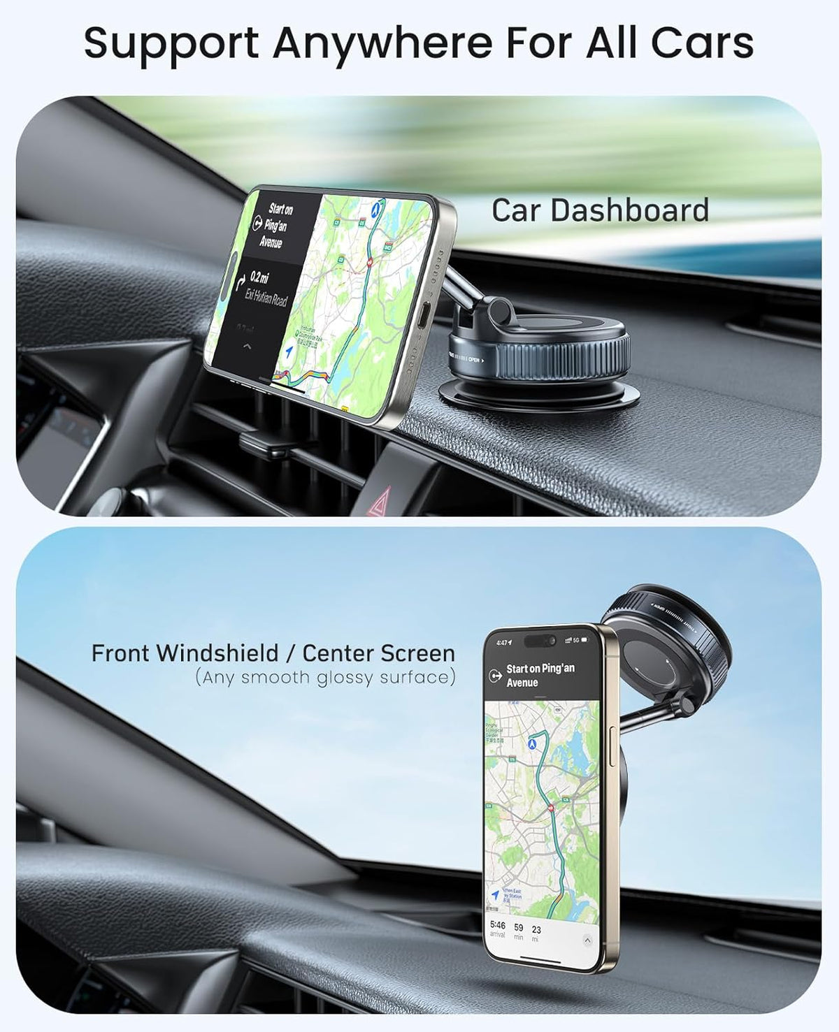 Jononser Vacuum Magnetic Suction Cup Phone Mount for Magsafe, 360° Adjustable Magnetic Phone Holder, Pocket Size Foldable Portable Cell Phone Holders for Your Car for All Smartphones & All Car Models - PuriLite