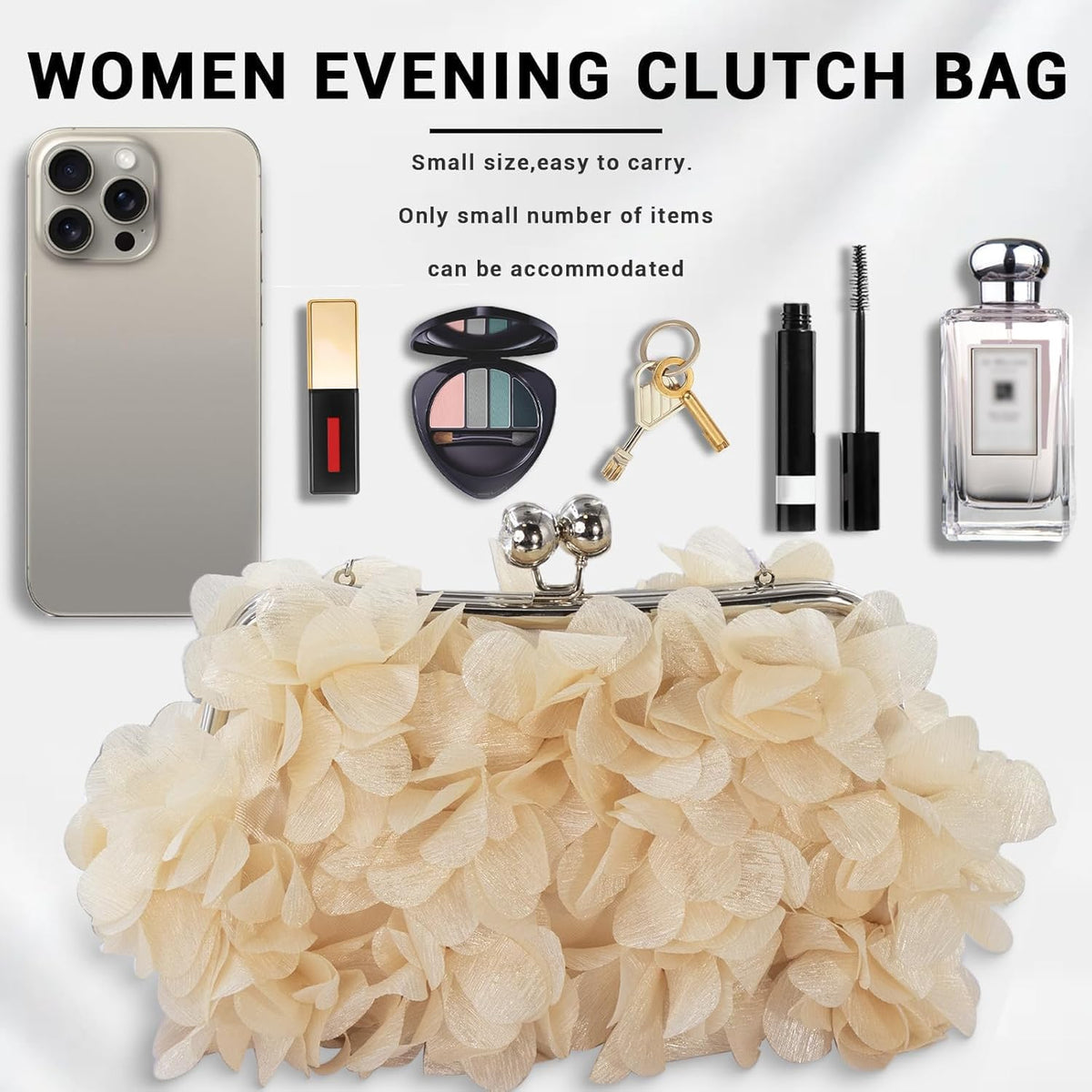 JAMBHALA Clutch Evening Handbags Floral Appliques Small Clutch Purses for Women - PuriLite