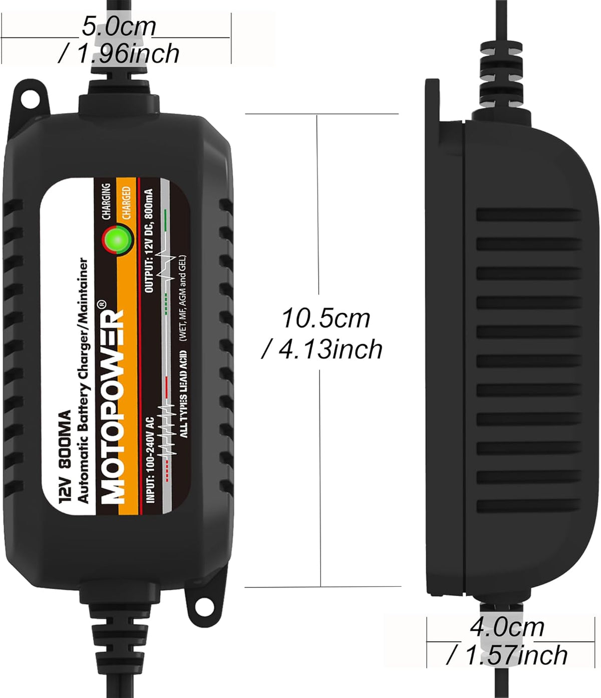 MOTOPOWER MP00205A 12V 800mA Fully Automatic Battery Charger/Maintainer - PuriLite