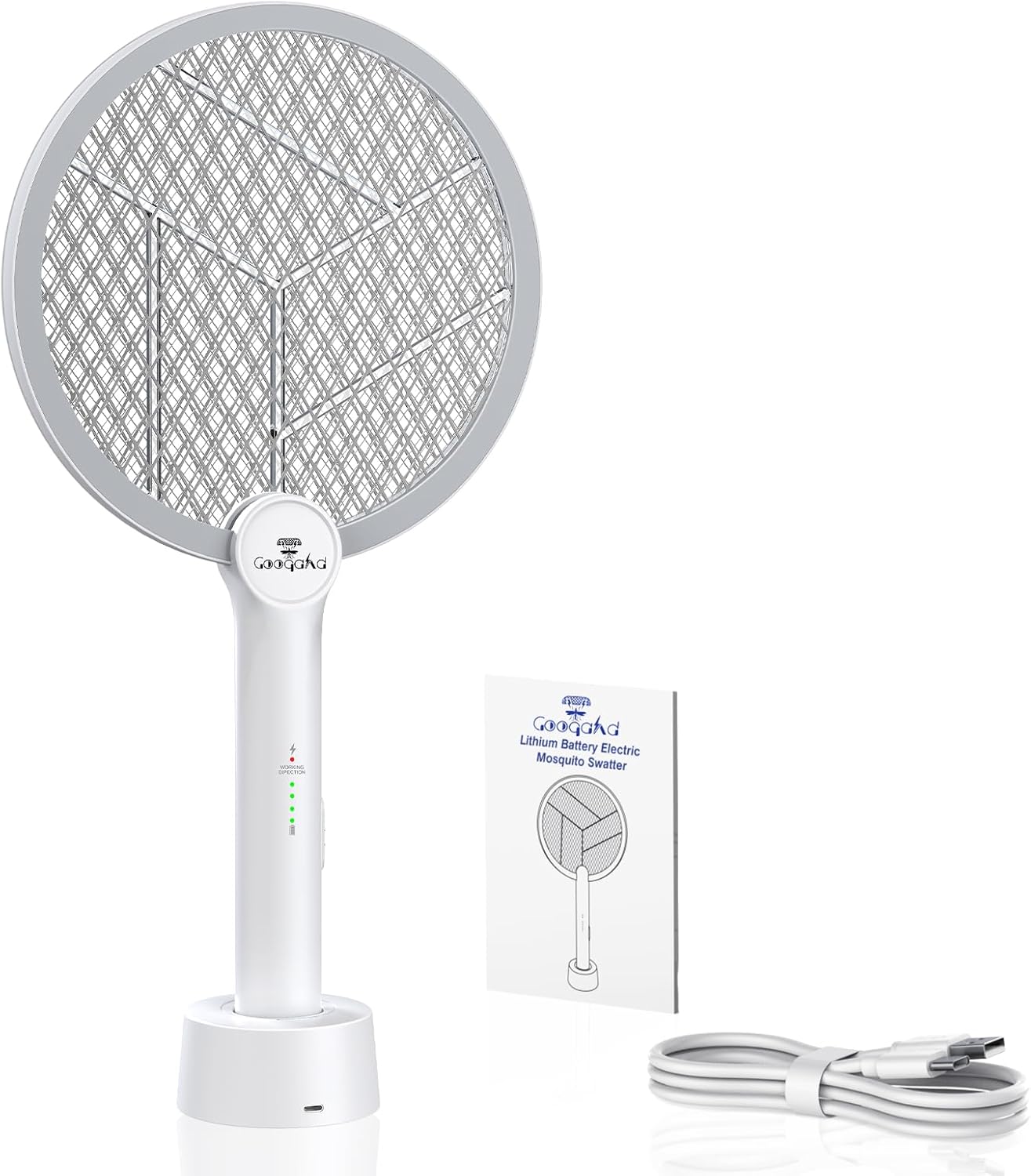 Gooqand Bug Zapper Racket, 2 in 1 Electric Fly Swatte with 3 Layer Safety Mesh, 4000V Fly Zapper with USB Rechargeable, Indoor Outdoor Fly Racket for Bedroom, Kitchen, Camping - PuriLite
