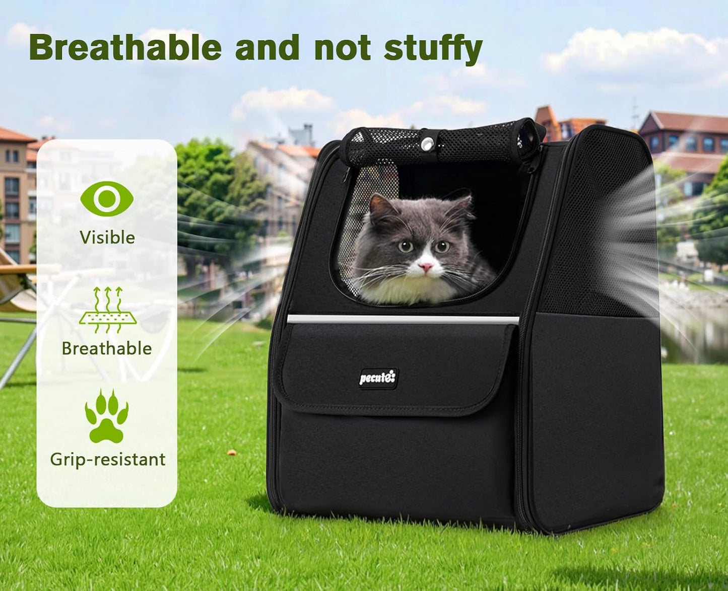 Pecute Expandable Cat Backpack Carrier, Small Dog Backpack Carrier, Pet Backpack Carriers for Cats Dogs Puppy Kitten, Cat Carriers Bag Carrying for Travel Hiking Bike Riding Walking Outdoor,Grey - PuriLite