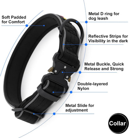 Plutus Pet Tactical Dog Collar, Reflective, Adjustable Heavy Duty Dog Collar, Soft Padded and Comfortable, for Small Medium and Large Dogs (Red, L) - PuriLite